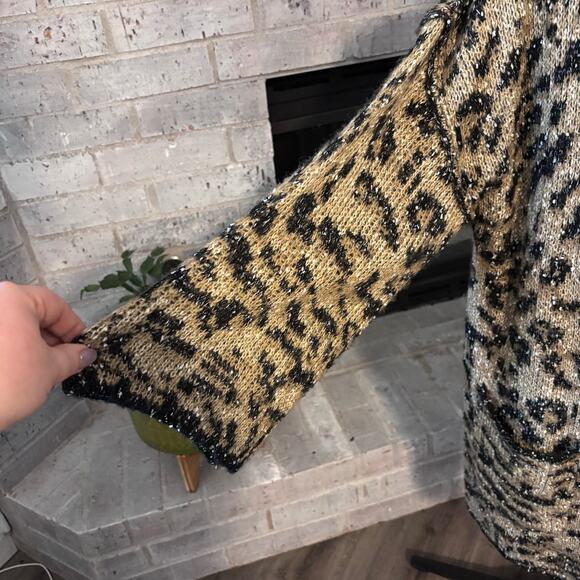 Democracy Open Front Animal Print Cardigan Size Large Bell Sleeves Pockets - Picture 7 of 10
